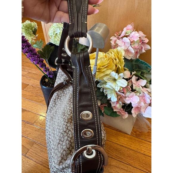 y2k COACH 2158 BROWN Mini Signature Print Hobo Tote Handbag (130 - Picture 6 of 11